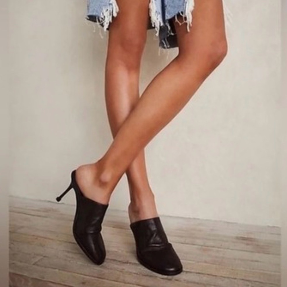 Free People Dark Leather Mules